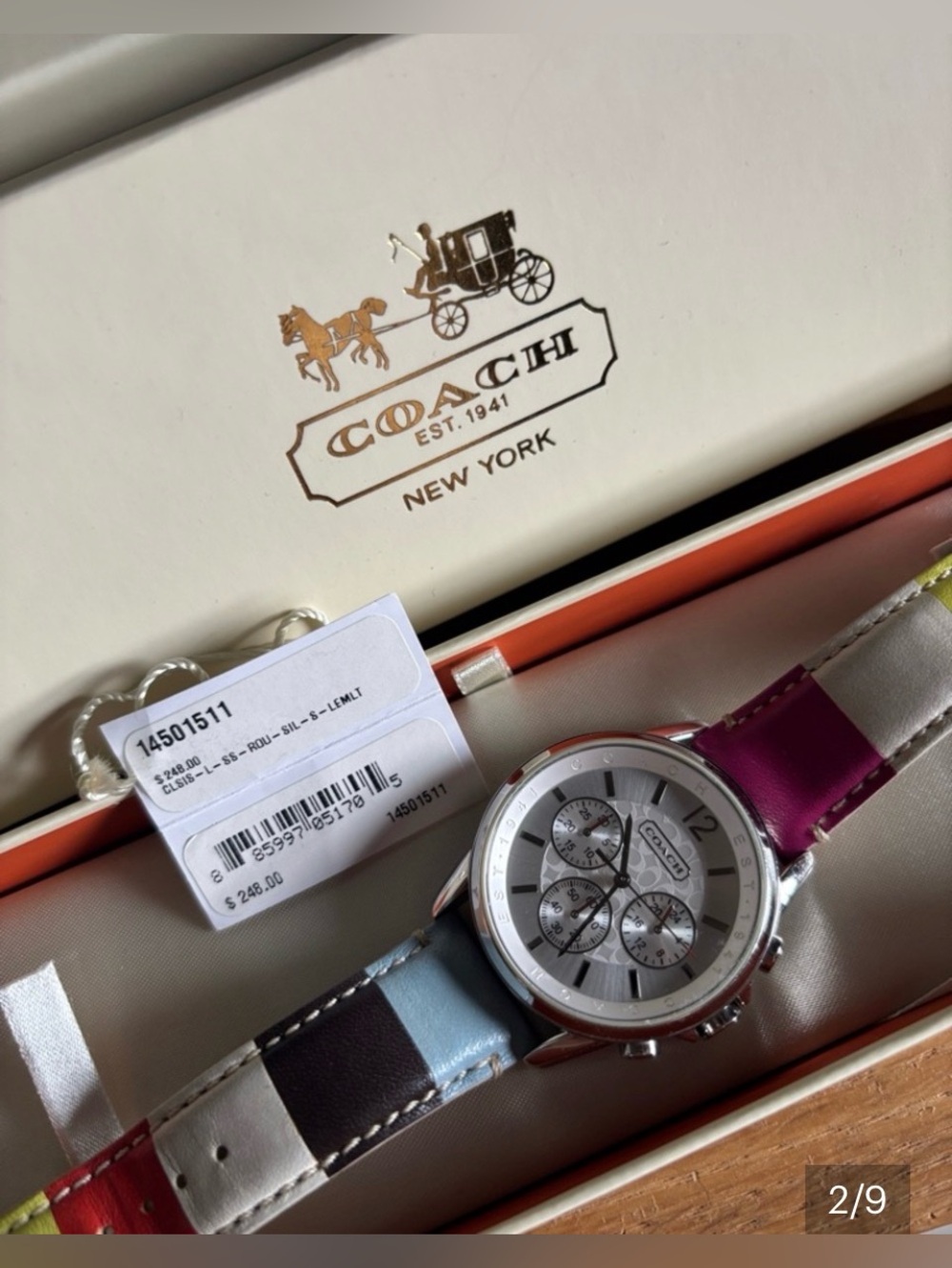 NWT COACH Legacy Striped Women’s Chronograph Watch Leather Strap $248 MSRP